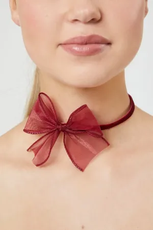 Forever 21 Women's Mesh Bow Choker Necklace Red Forever 21