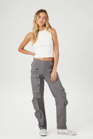 Forever 21 Women's Mid-Rise Straight-Leg Cargo Pants Grey Forever 21