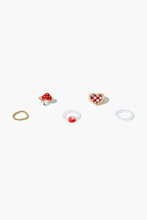 Forever 21 Women's Mushroom & Heart Ring Set Red/Gold Forever 21