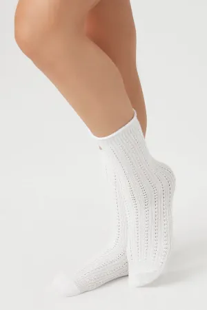 Forever 21 Women's Pointelle Knit Crew Socks Cream Forever 21