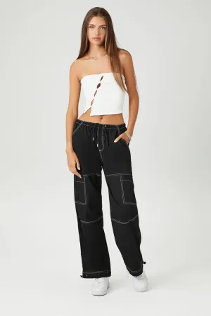 Forever 21 Women's Poplin Contrast-Seam Cargo Pants Black/White Forever 21