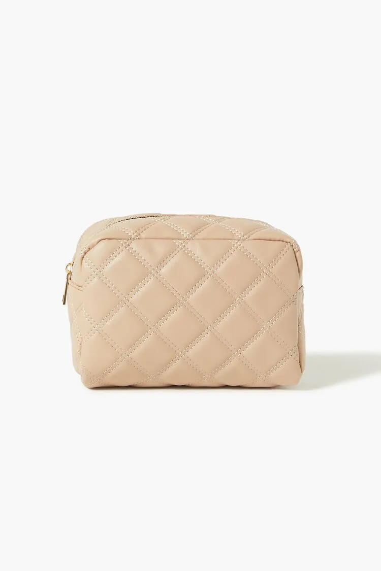 Forever 21 Women's Quilted Faux Leather/Pleather Makeup Bag Nude Forever 21