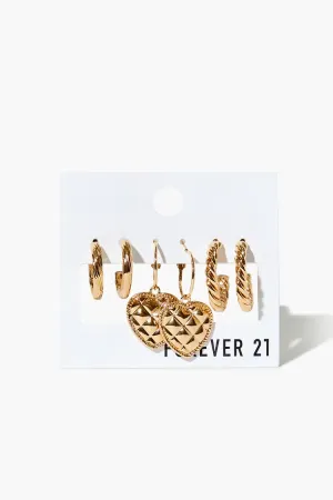 Forever 21 Women's Quilted Heart Hoop Earring Set Gold Forever 21