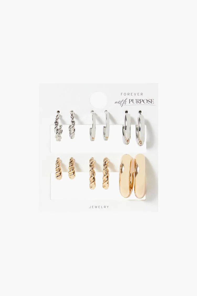 Forever 21 Women's Recycled Metal Twisted Hoop Earring Set Gold/Silver Forever 21