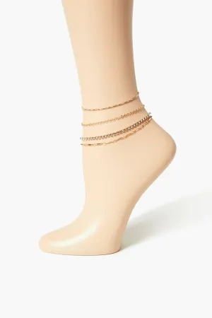 Forever 21 Women's Rhinestone Box Chain Anklet Set Gold Forever 21