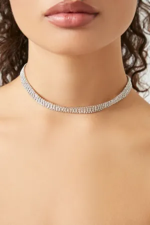 Forever 21 Women's Rhinestone Box Chain Choker Necklace Clear/Silver Forever 21
