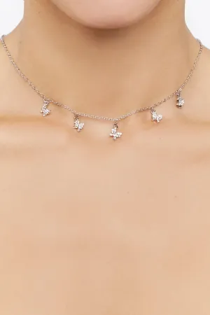 Forever 21 Women's Rhinestone Butterfly Charm Necklace Silver/Clear Forever 21
