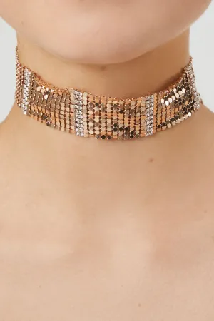 Forever 21 Women's Rhinestone Chainmail Choker Necklace Gold Forever 21