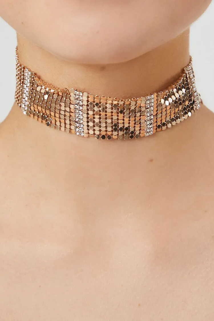 Forever 21 Women's Rhinestone Chainmail Choker Necklace Gold Forever 21