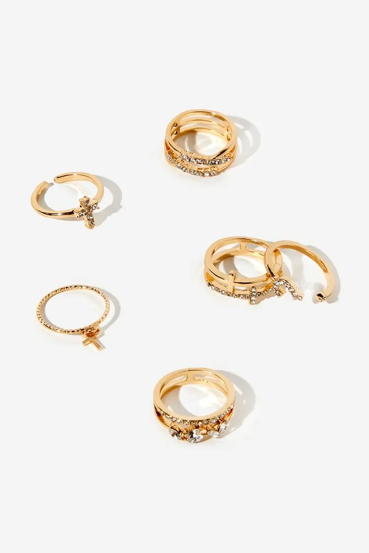 Forever 21 Women's Rhinestone Cross Ring Set Gold Forever 21