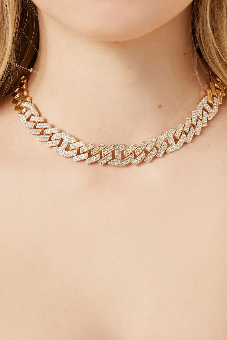 Forever 21 Women's Rhinestone Cuban Link Chain Necklace Gold/Clear Forever 21