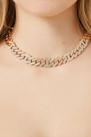 Forever 21 Women's Rhinestone Cuban Link Chain Necklace Gold/Clear Forever 21