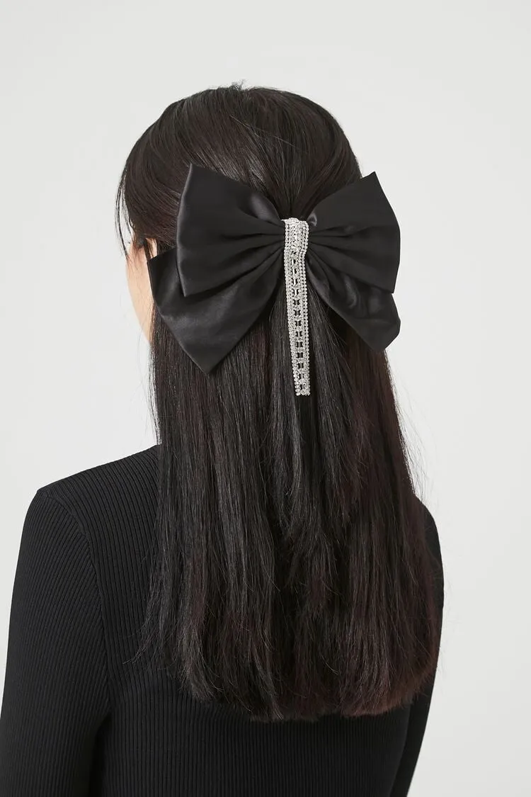 Forever 21 Women's Rhinestone Fringe Bow Hair Barrette Black Forever 21