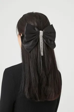 Forever 21 Women's Rhinestone Fringe Bow Hair Barrette Black Forever 21
