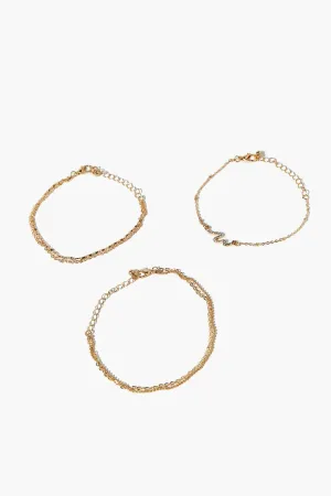 Forever 21 Women's Rhinestone Snake Charm Bracelet Set Gold Forever 21