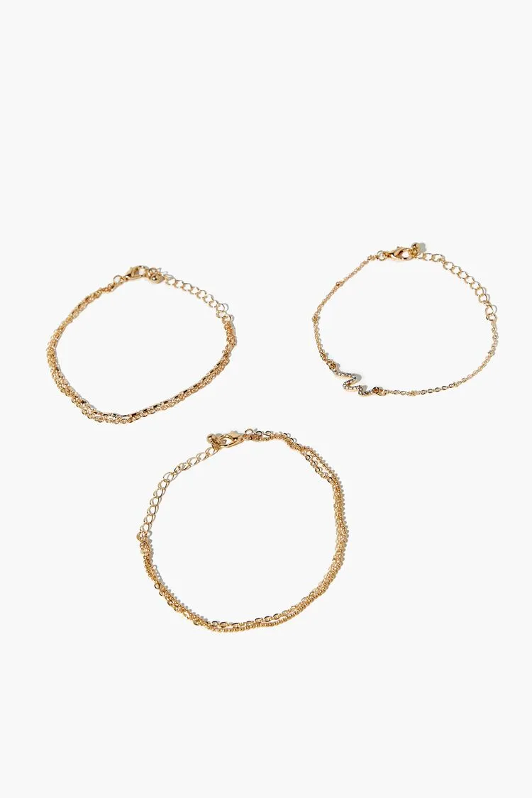 Forever 21 Women's Rhinestone Snake Charm Bracelet Set Gold Forever 21