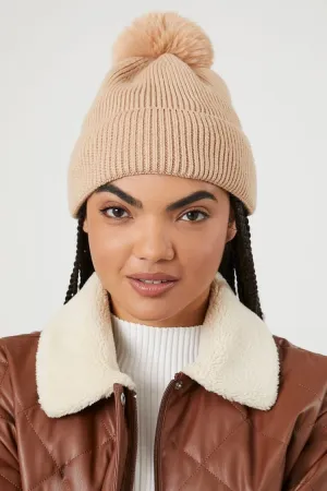 Forever 21 Women's Ribbed Pom Pom Beanie Tan Forever 21