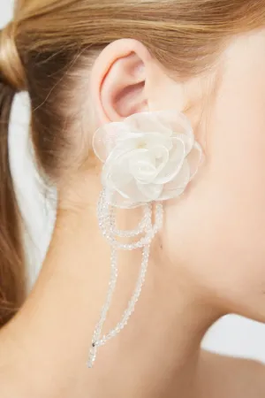 Forever 21 Women's Ribbon Flower Drop Earrings White Forever 21