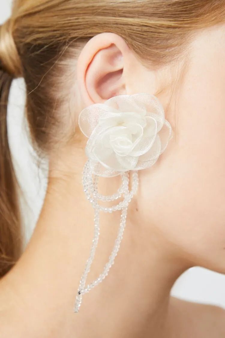 Forever 21 Women's Ribbon Flower Drop Earrings White Forever 21