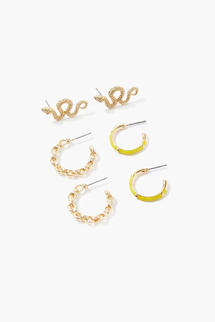 Forever 21 Women's Snake Drop & Hoop Earring Set Gold/Yellow Forever 21