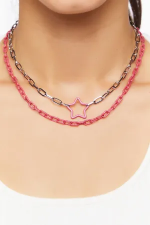 Forever 21 Women's Star Pendant Necklace Set Pink/Silver Forever 21