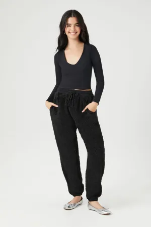 Forever 21 Women's Unisex Fleece Drawstring Joggers Black Forever 21