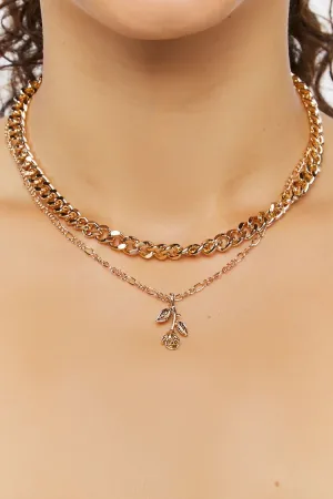Forever 21 Women's Upcycled Rose Layered Necklace Gold Forever 21