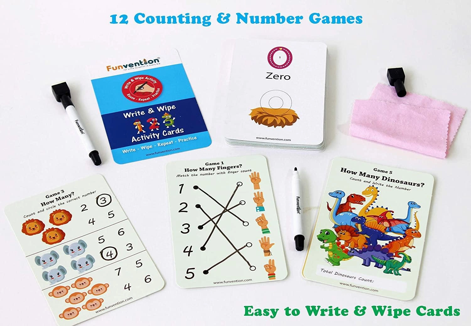 Funvention 123 Numbers - Write and Wipe Activity Educational Game for 3-6 Years Kids