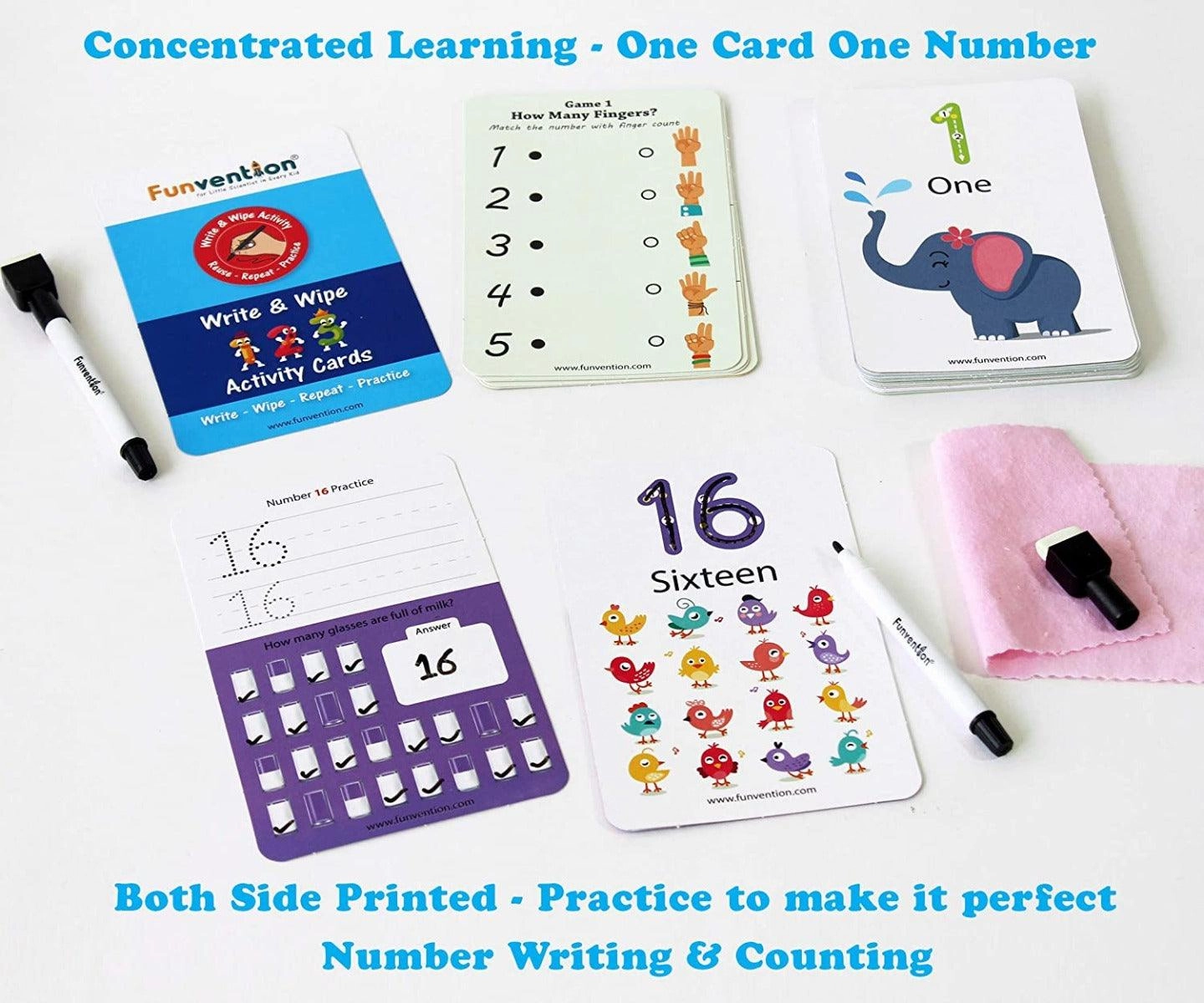 Funvention 123 Numbers - Write and Wipe Activity Educational Game for 3-6 Years Kids
