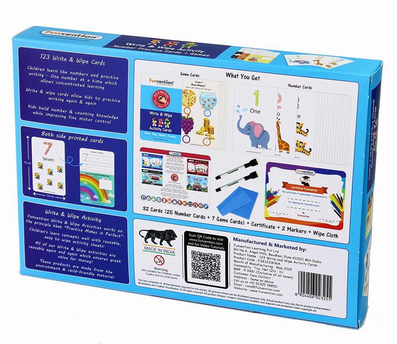 Funvention 123 Numbers - Write and Wipe Activity Educational Game for 3-6 Years Kids