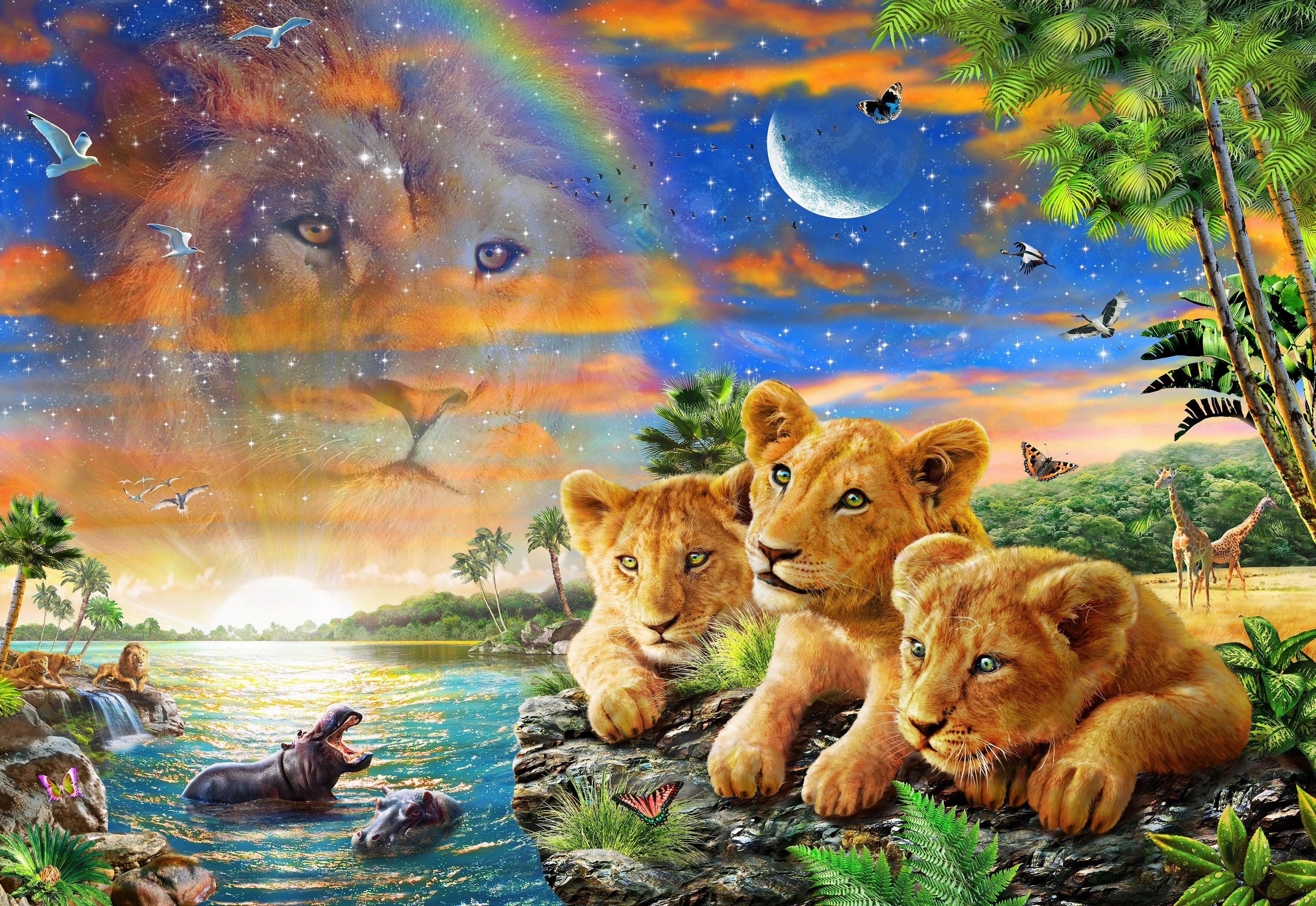 Gallery Series 6 300 Piece Xl Puzzle Lion Cubs On Lake