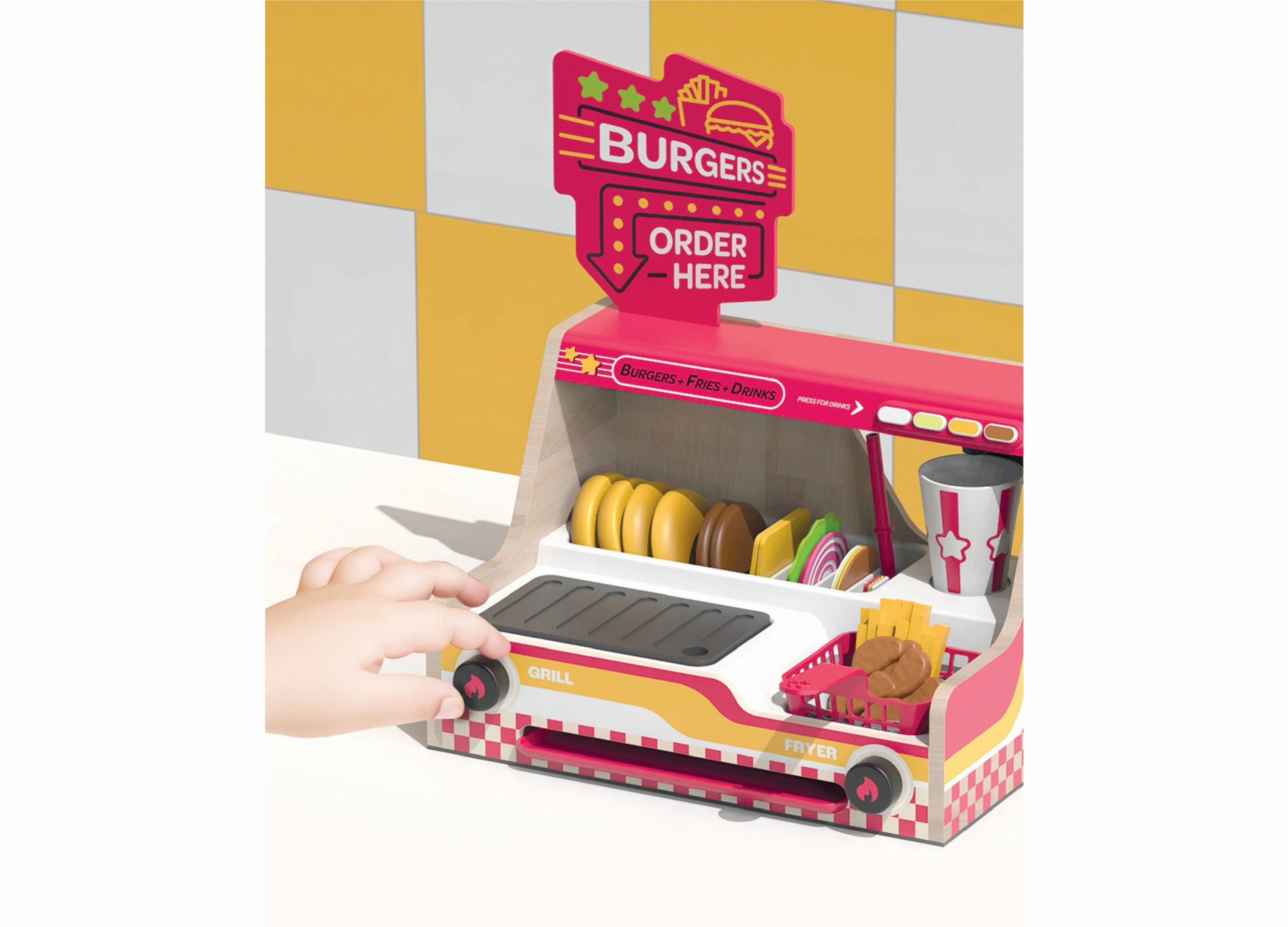 Geoffrey's Toy Box Grill Fry Burger Counter Playset