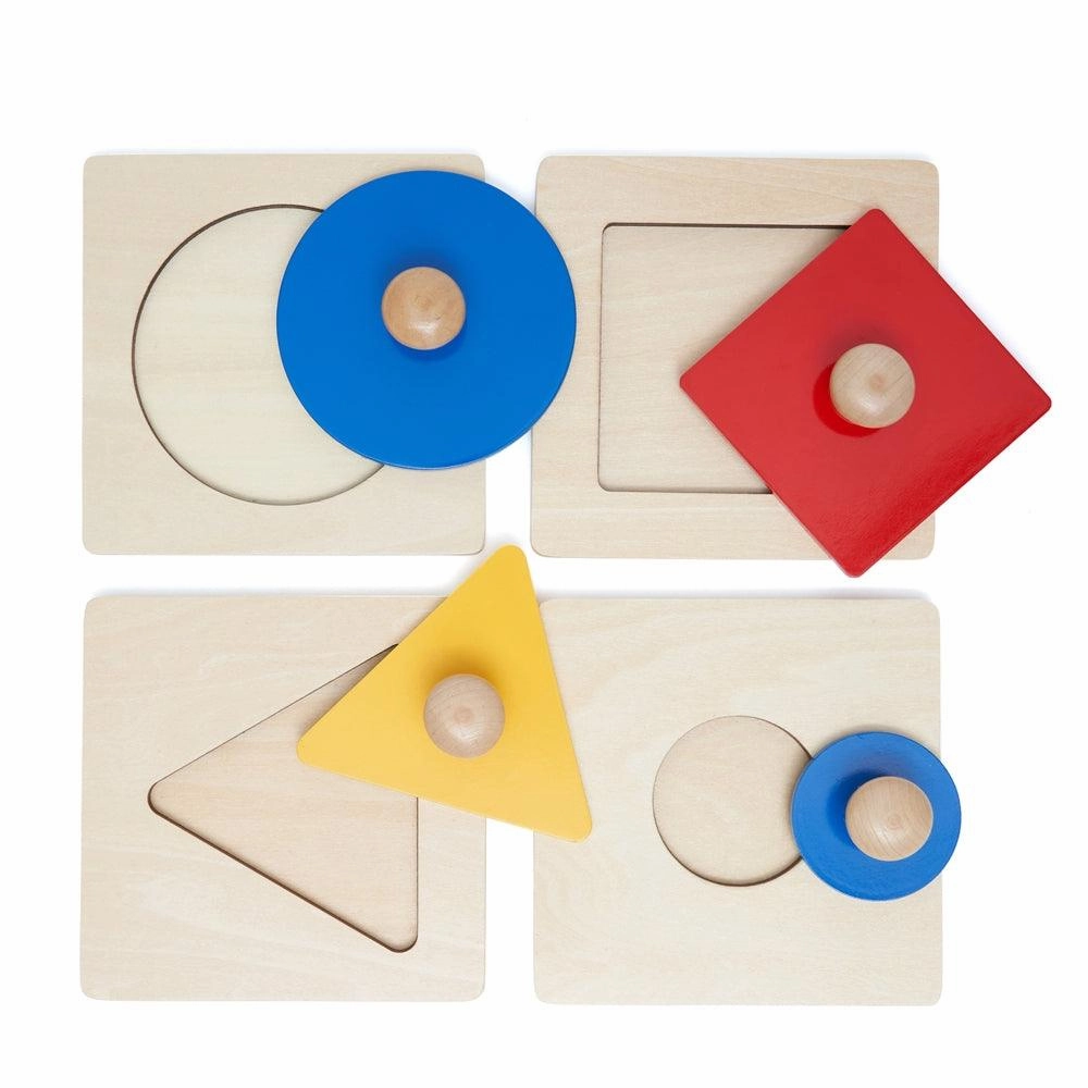 Geometric 4 Shape Puzzle and Play Toy for Toddlers - Wooden Montessori Toys