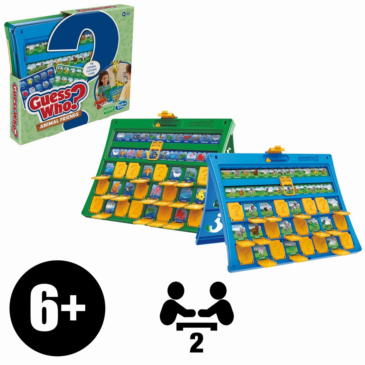 Guess Who? Animal Friends Board Game for Kids Ages 6 , Guess Who? Game with Animals, Includes 2 Double-Sided Animal Sheets