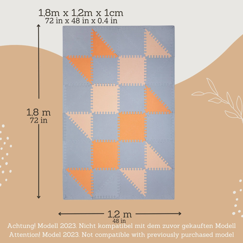 Hakuna Matte: Chic Baby Play Mat - Grey-Beige-Orange, 72x48", 48 Tiles