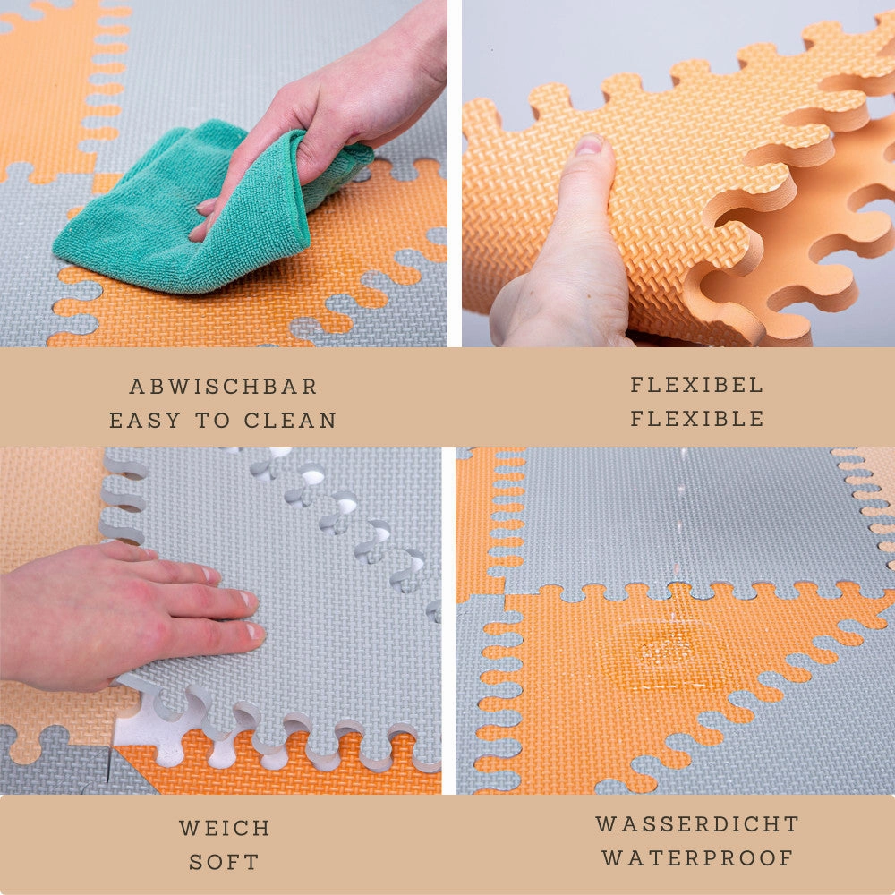 Hakuna Matte: Chic Baby Play Mat - Grey-Beige-Orange, 72x48", 48 Tiles