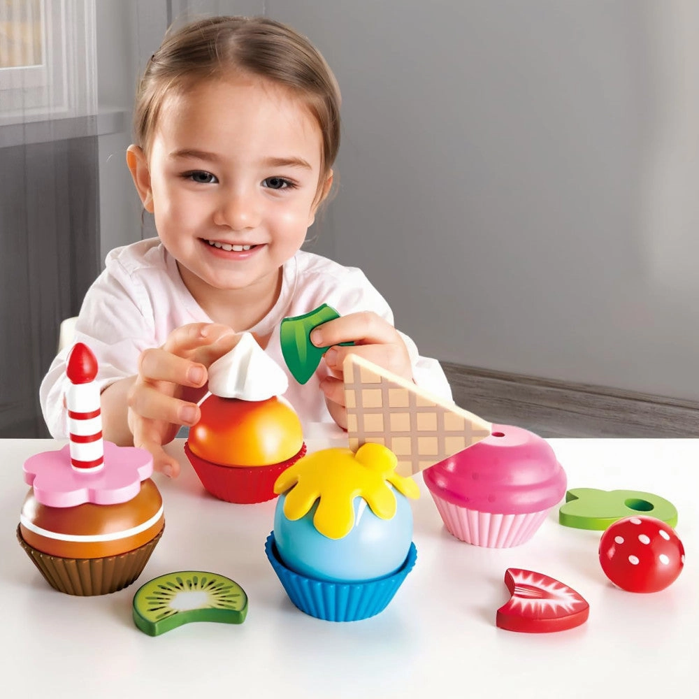 Hape 18-Piece Cupcake Set - Colorful Wooden Desserts Playset