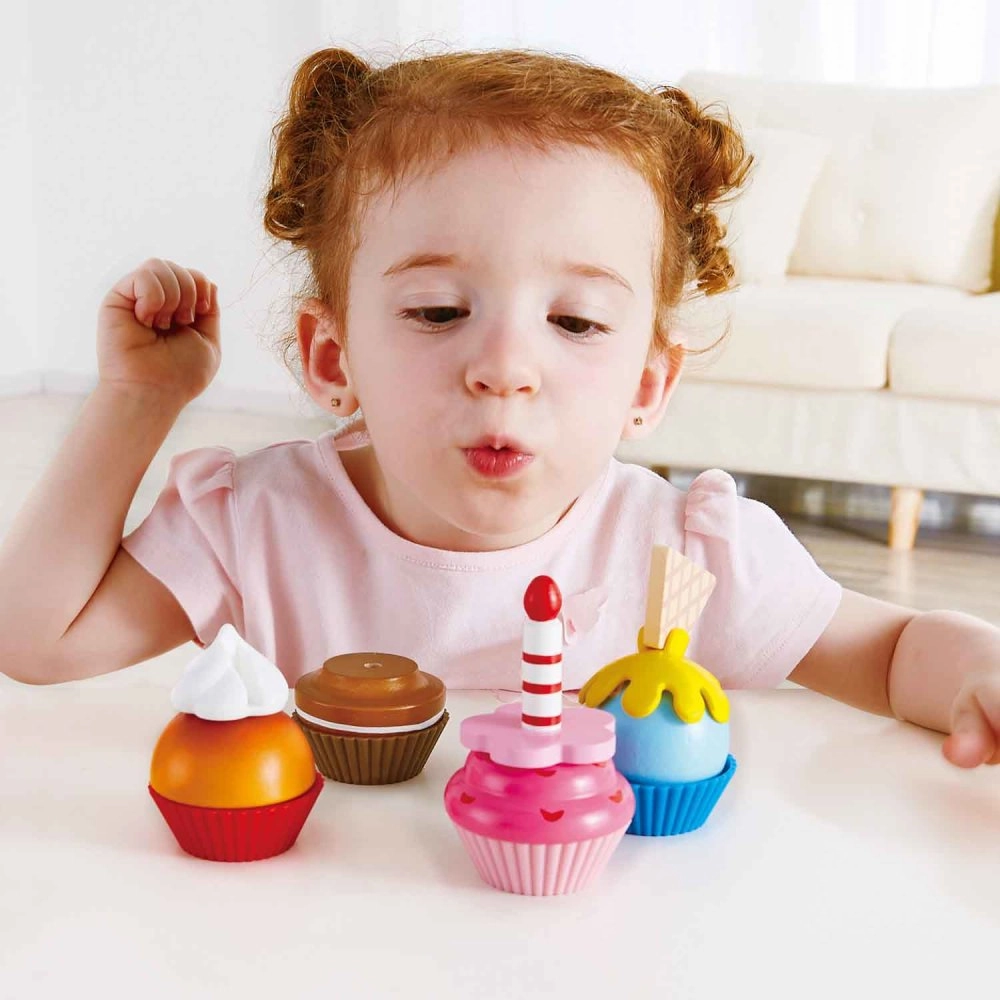 Hape 18-Piece Cupcake Set - Colorful Wooden Desserts Playset