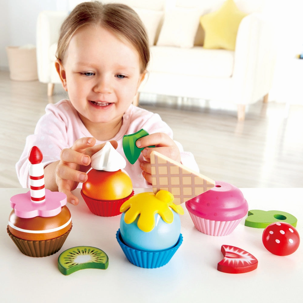 Hape 18-Piece Cupcake Set - Colorful Wooden Desserts Playset