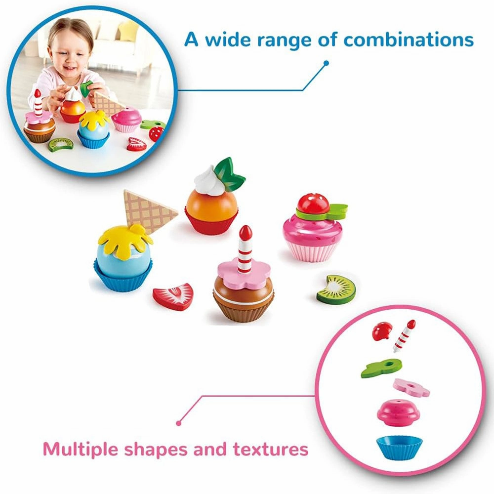 Hape 18-Piece Cupcake Set - Colorful Wooden Desserts Playset