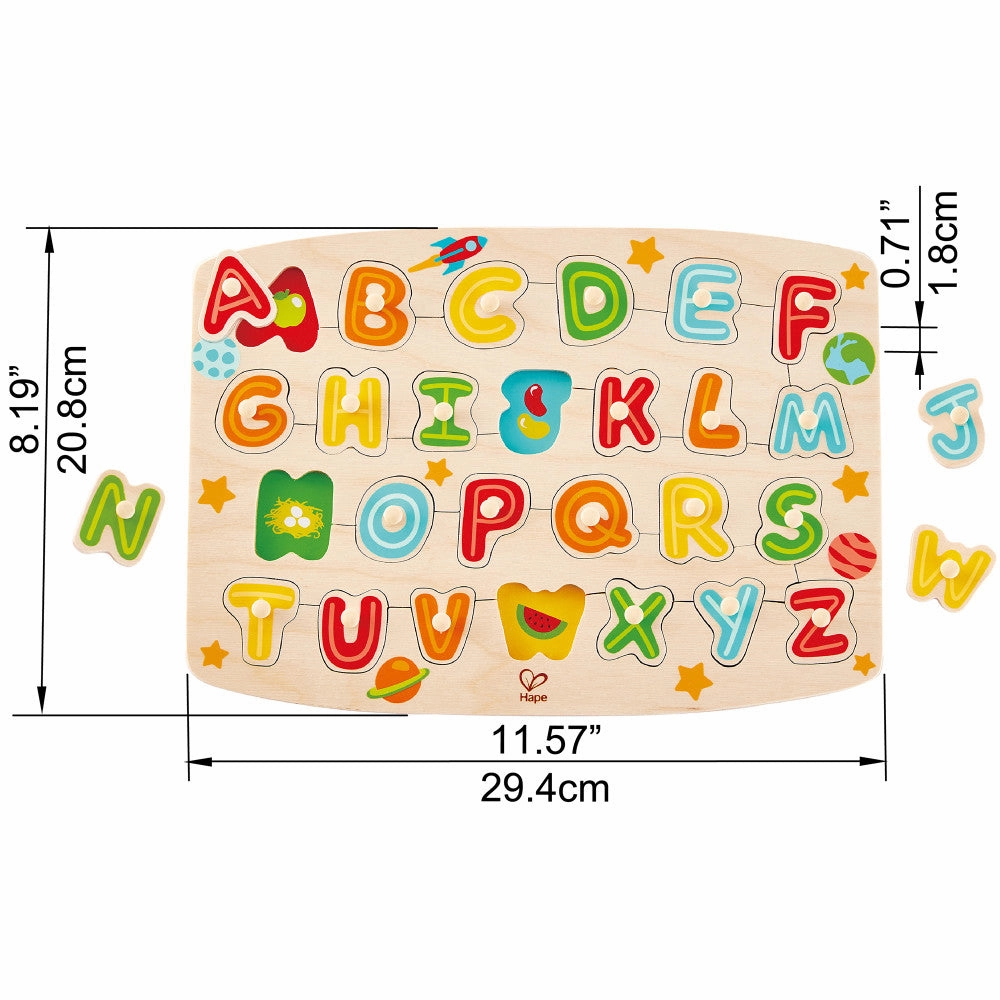 Hape ABC Picture 27pc Wooden Peg Puzzle - Educational Toy