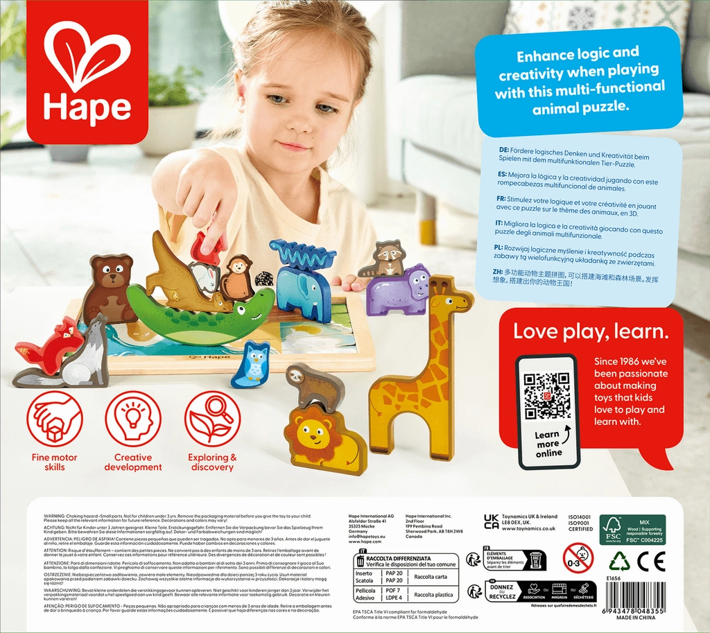 Hape Animal Kingdom Block Puzzle and Stacking Toy for Ages 3 and Up