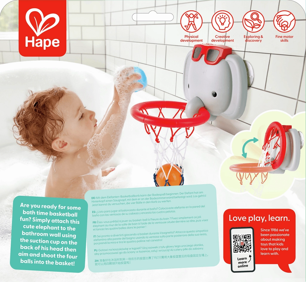 Hape Bath Time Basketball Elephant Pal Bath Toy for Toddlers Ages 18M 