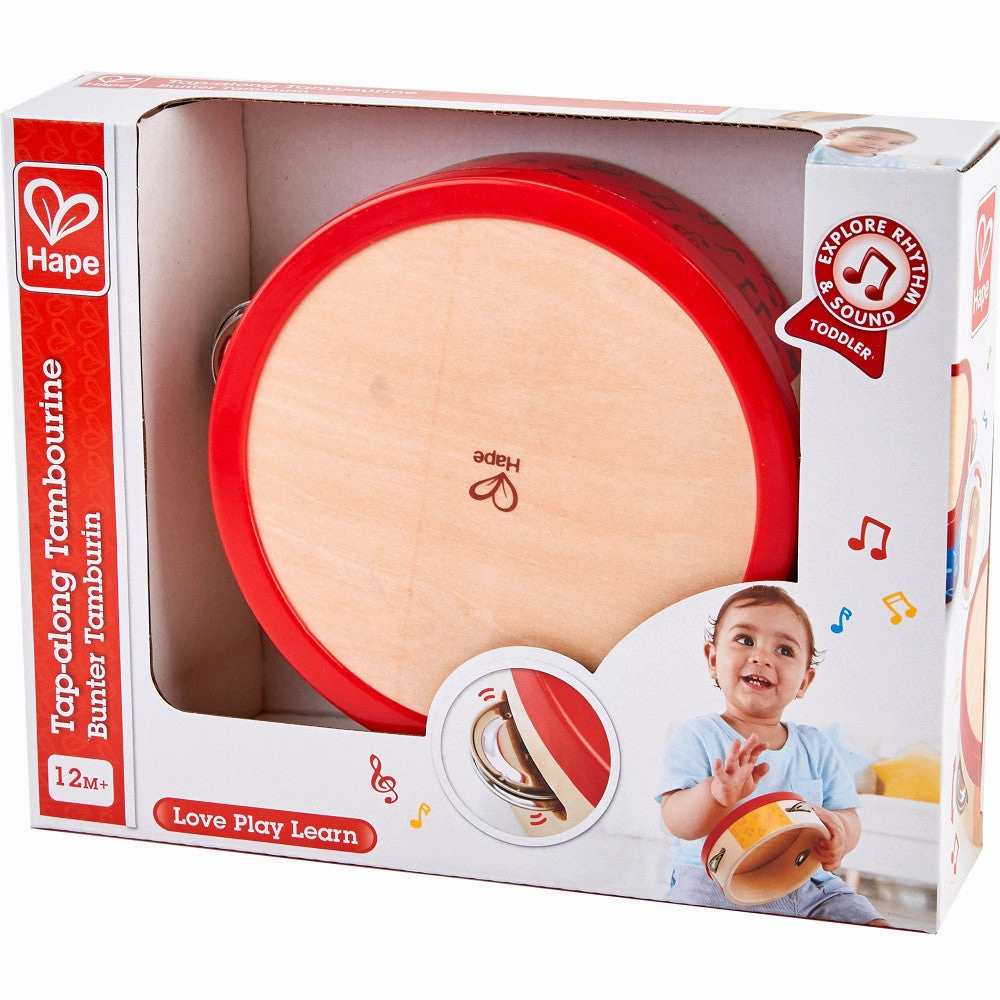 Hape Colorful Tap-Along Tambourine - Wooden Hand Drum & Shaker Toy