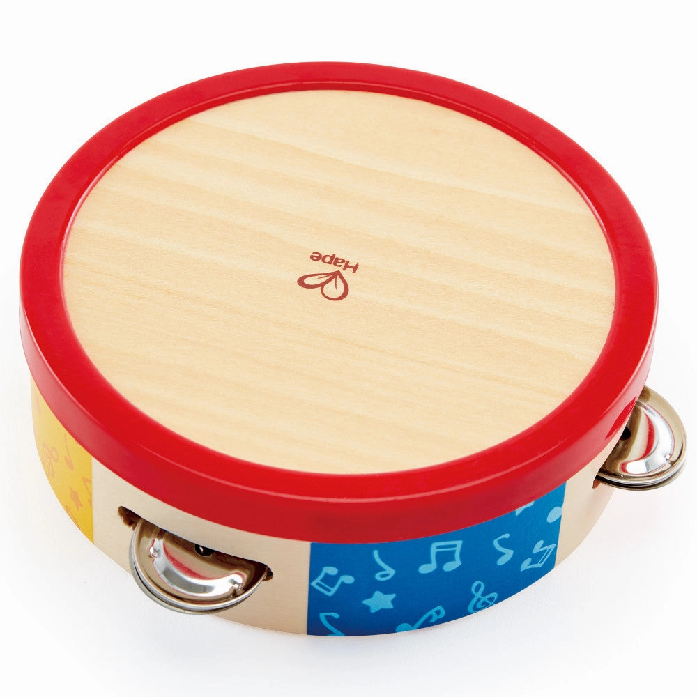 Hape Colorful Tap-Along Tambourine - Wooden Hand Drum & Shaker Toy