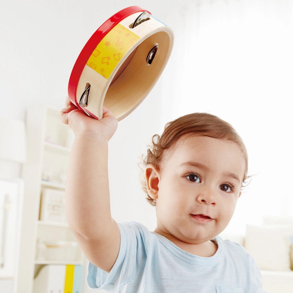 Hape Colorful Tap-Along Tambourine - Wooden Hand Drum & Shaker Toy