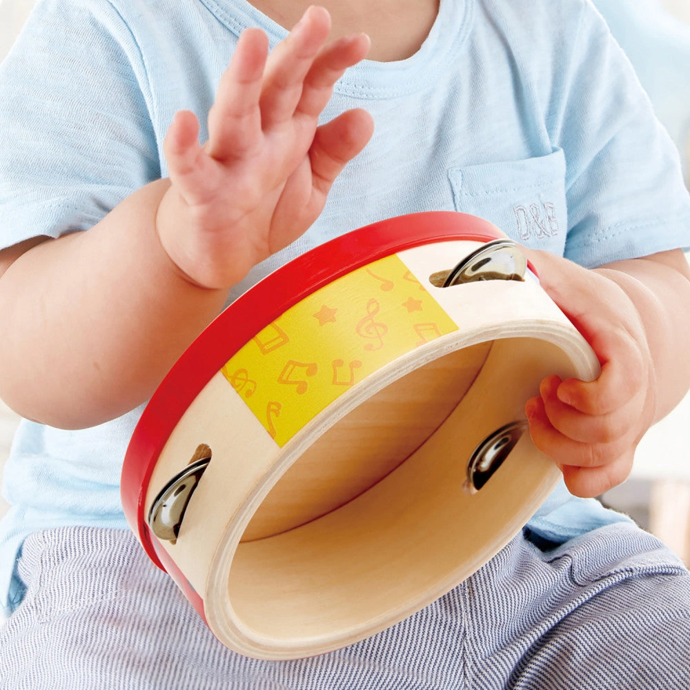 Hape Colorful Tap-Along Tambourine - Wooden Hand Drum & Shaker Toy