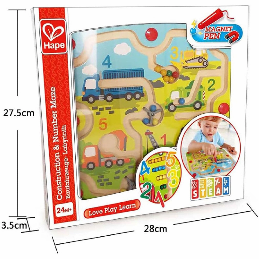 Hape Construction & Number Magnet Maze - Wooden Magnetic Educational Toy
