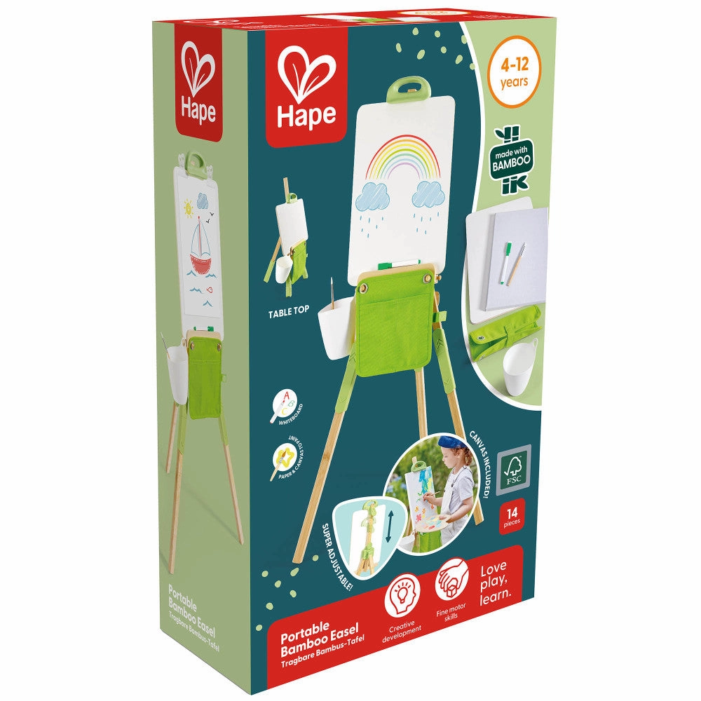 Hape Eco-Friendly Bamboo Kids Easel Set - 14pc, Green & White