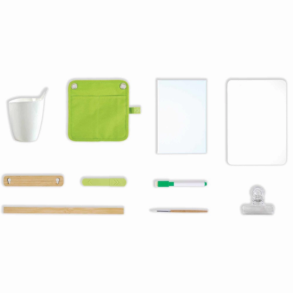 Hape Eco-Friendly Bamboo Kids Easel Set - 14pc, Green & White